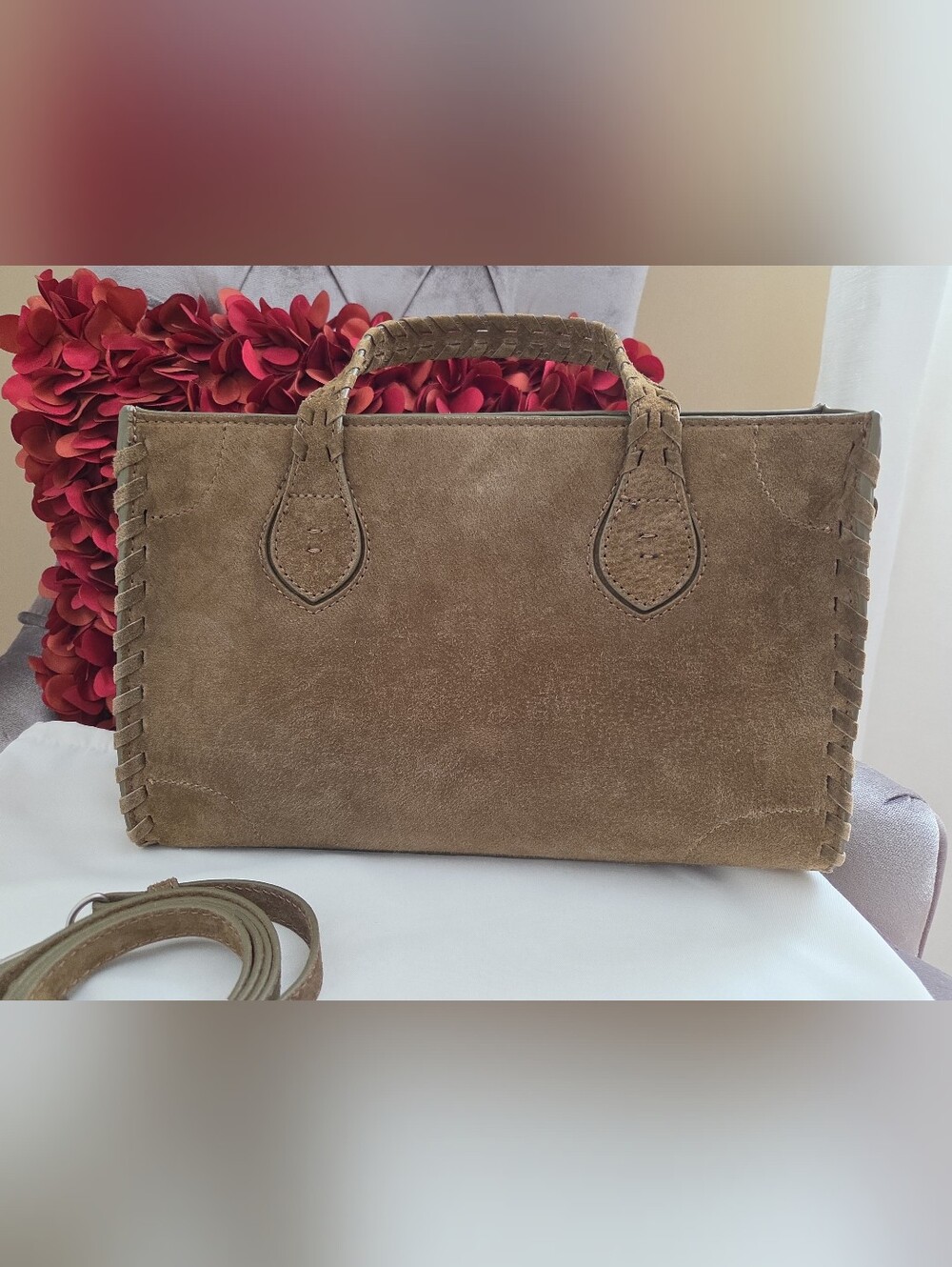 ZARA braided leather city bag Olive Green suede  (new without tags) - Picture 5 of 11